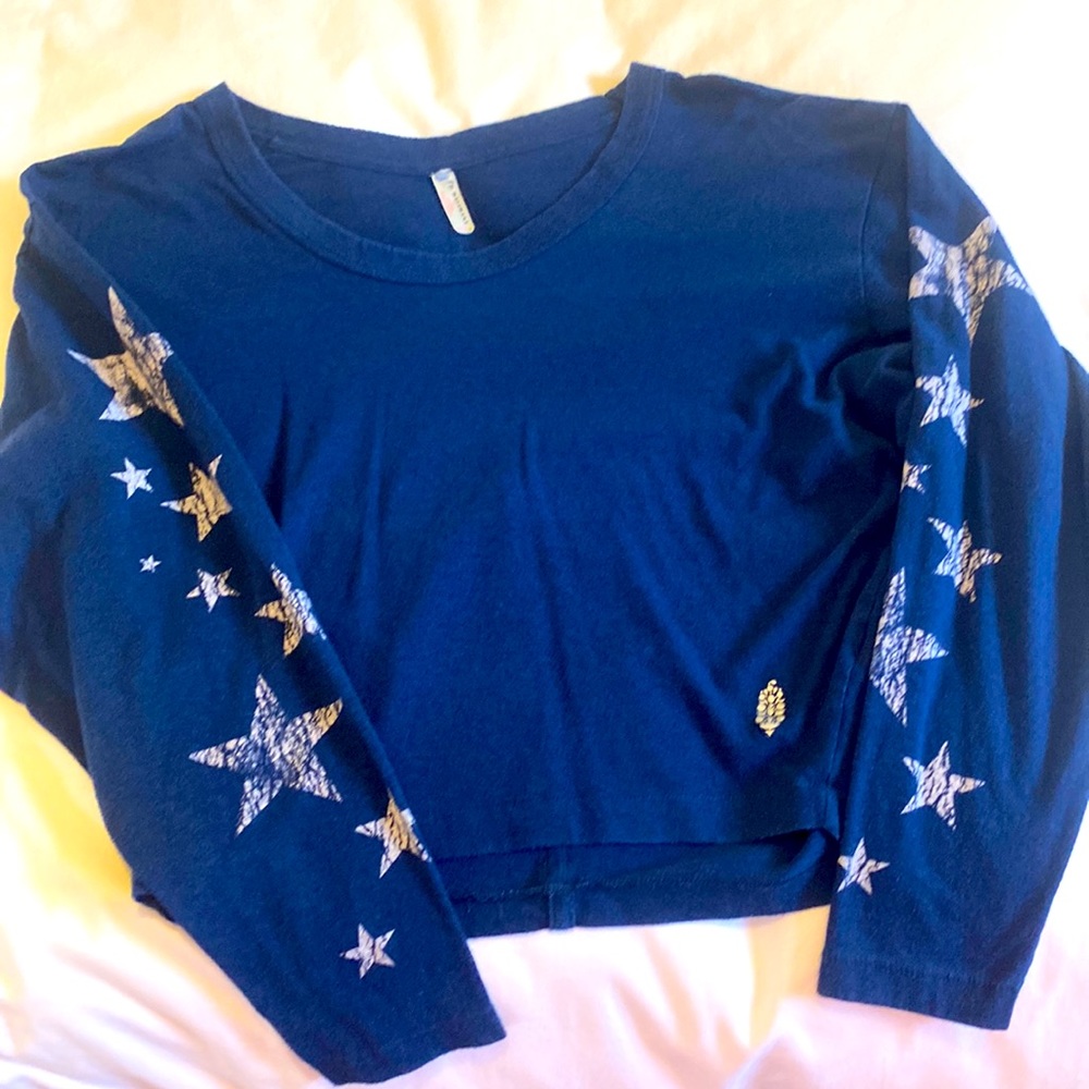 Free People Movement stars top long sleeve navy blue